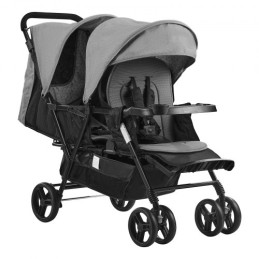 Double Stroller Foldable Lightweight Twin Tandem Stroller Dark Gray