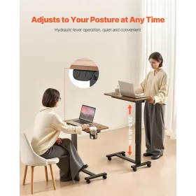 Overbed Table Mobile Bed Side Desk With Electric Lifting & 4 Wheels Wood