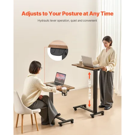 Overbed Table Mobile Bed Side Desk With Electric Lifting & 4