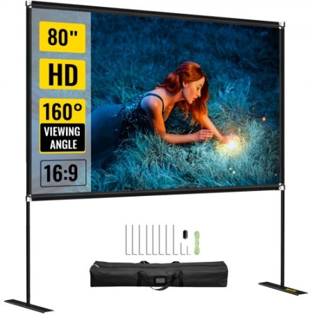 Outdoor Movie Screen w/ Stand 80" Portable Movie Screen 16:9 HD Wide Angle Outdoor Projector Screen Easy Assembly Portable