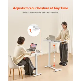 Overbed Table Mobile Bed Side Desk with 4 Hidden Wheels Cup Holder White