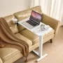 Overbed Table, Mobile Bed Side Table with 4 Hidden Wheels, Height Adjustable Rolling Laptop Desk with Cup Holder, Portable Parti