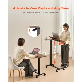 Overbed Table Mobile Bed Side Desk med flip Desktop Wheels & Cup Holder