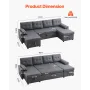 U-formet sovesofa 6-sæde konvertible sovesofa dobbelt chaise grå