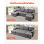 U-formet sovesofa 6-sæde konvertible sovesofa dobbelt chaise grå