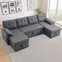 U-formet sovesofa 6-sæde konvertible sovesofa dobbelt chaise grå