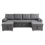 U Shaped Sofa Bed, Convertible Sofa Bed with 2 Side Pockets, 2 Pillows and Double Chaise, 6-Seat Pull Out Sleeper Couch with Lar