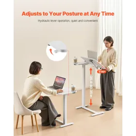 Overbed bordseng sidebord med flip desktop hjul og kopholder hvid