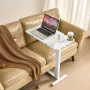 Overbed Table, Mobile Bed Side Table with Flip Desktop and 4 Hidden Wheels, Height & Angle Adjustable Rolling Laptop Desk with C