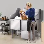 304 Stainless Steel Dog Washing Station, 127 cm Pet Grooming Tub with Non-Slip Low-Slope Ramp, Storage Drawer, Hot & Cold Faucet