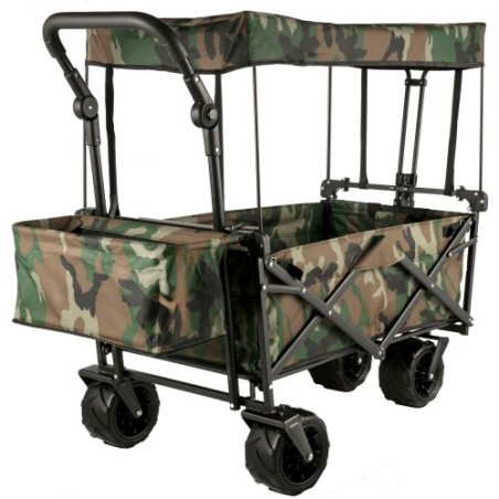 Collapsible Wagon Cart Camouflage, Foldable Wagon Cart Removable Canopy 600D Oxford Cloth, Collapsible Wagon Oversized Wheels,