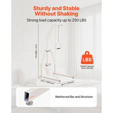 Trapeze Bar for Bed Mobility, Bed Trapeze with Clamps and Floor Stand, 250LBS Weight Capacity Pull Up Assist Bar for Elderly, Pa