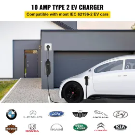 Portable EV Charger, Type 2 10A, Electric Vehicle Charger 6 Metre Charging Cable with UK 3 Pin Plug, IP66 Max Waterproof