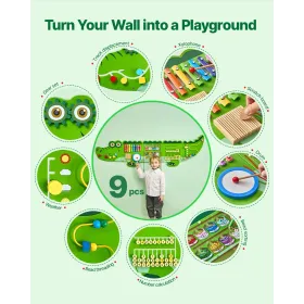 Crocodile Activity Wall Busy Board Panels, 9 Activities, Montessori Sensory Wall Toy for Kids 3-12 Years, Montessori Learning Ac