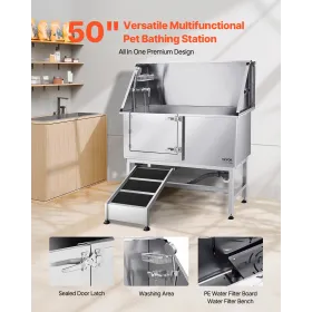 127 cm hundepleje badekar rustfrit stål w ramp vandfilter til