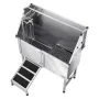 Stainless Steel Dog Washing Station, 127 cm Pet Grooming Tub w/ Ramp, PE Water Filter Board, Faucet & Showerhead & Soap Holder D