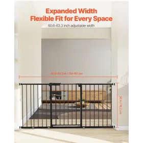 Baby Gate 60.6-63.3 Inches Adjustable Width 30 Inches High Dog Gate Black