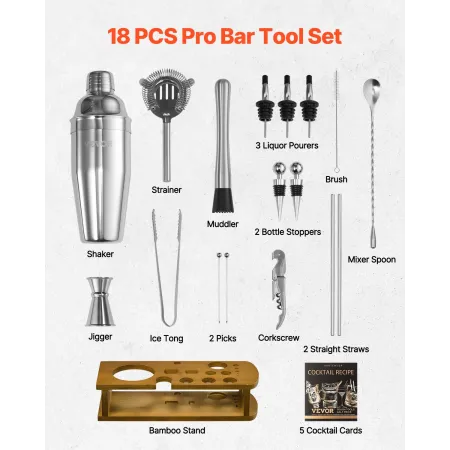 Cocktail shaker sæt 18 pcs bartender kit rustfrit stål bar