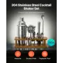 Cocktail Shaker Set, 18-Piece Stainless Steel Bar Tools with Bamboo Stand, Martini Bartender Kit Accessories | Mixer Spoon, Mudd