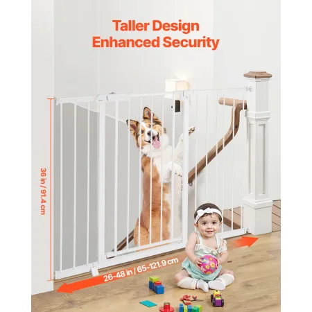 Baby Gate, 26-48 Inches Adjustable Width, 36 Inches High Dog Gate, Easy Step Walk Thru, for Child Pet Security, Pressure Mount K