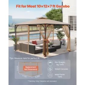 Udskiftning Mesh Gazebo Netting Screen til 10x12x7 ft gårdhave, kun netto