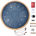 Steel Tongue Drum 14 in 15 Notes Rain Drum for Outside D Major Navy Blue
