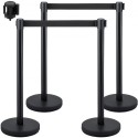 Crowd Control Stanchion, Sæt med 4 stykker Stanchion Set, Stanchion Set med 6,6 ft/2 m sort udtrækkeligt bælte, sort publikum