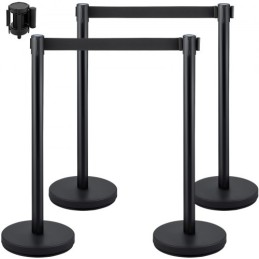 Crowd Control Stanchion, Set of 4 Pieces Stanchion Set, Stanchion Set with 6.6 ft/2 m Black Retractable Belt, Black Crowd
