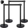 Crowd Control Stanchion, Sæt med 4 stykker Stanchion Set, Stanchion Set med 6,6 ft/2 m sort udtrækkeligt bælte, sort publikum