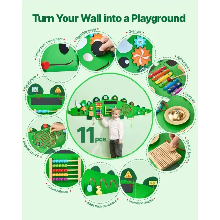 Dinosaur Activity Wall Busy Board Panels, 11 Activities, Montessori Sensory Wall Toy for Kids 3-12 Years, Montessori Learning Ac