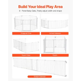 Baby Gate 192 Inch Extra Wide 28 Inch High 8-Panel Foldable Dog Gate White