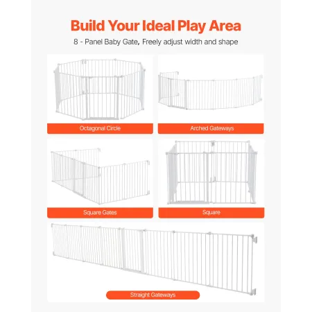 Baby Gate, 192 Inches Extra Wide, 28 Inches High 8-Panel Foldable Dog Gate, for Child Pet Security, One-Hand Open, Install Betwe