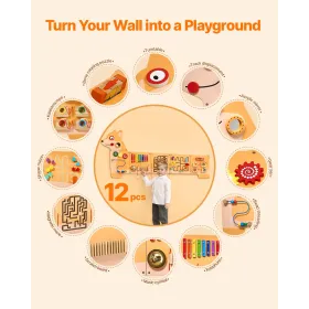 Puppy Activity Wall Busy Board Panels, 12 Activities, Montessori Sensory Wall Toy for Kids 3-12 Years, Montessori Learning Activ