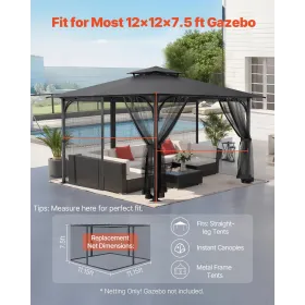 Replacement Mesh Gazebo Netting Screen for 12x12x7.5 ft Patio, Net Only