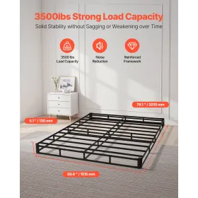 Box Spring Queen Size Bed Frame with Fabric Cloth 79.1L x 59.6W x 5.1H in