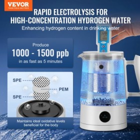 Hydrogen Water Pitcher Generator, 1.5 L / 52.8 oz Large Capacity Hydrogen Generator Water Kettle, SPE and PEM Technology,