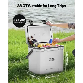 Portable Cooler 38 QT Insulated Cooler 54 Can Capacity with Cup Holder