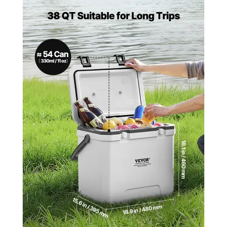 Portable Cooler, 38 QT Hard Cooler with Ice Retention, Heavy-Duty Handles and Cup Holder, Lightweight Rigid Material Insulated P