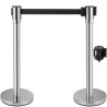 Crowd Control Stanchion, Sæt med 2 stykker Stanchion Set, Stanchion Set med 6,6 ft/2 m sort udtrækkeligt bælte, sølv publikum