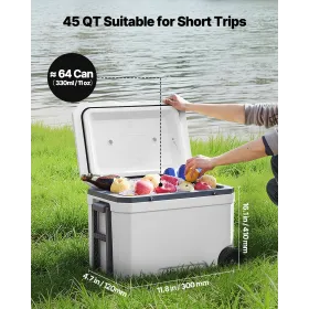 Portable Cooler 45 QT Wheeled Cooler 64 Can Capacity with Cup Holder