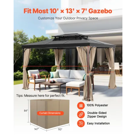 Gazebo Privacy Curtain 13 'x 10' x 7 'Vandtæt lysthus gardiner