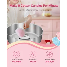 Commercial Cotton Candy Machine with Cart Sugar Floss Maker 1000W Red