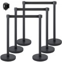 Crowd Control Stanchion, Sæt med 6 stykker Stanchion Set, Stanchion Set med 6,6 ft/2 m sort udtrækkeligt bælte, sort publikum