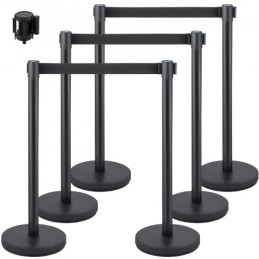 Crowd Control Stanchion, Set of 6 Pieces Stanchion Set, Stanchion Set with 6.6 ft/2 m Black Retractable Belt, Black Crowd