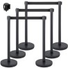 Crowd Control Stanchion, Sæt med 6 stykker Stanchion Set, Stanchion Set med 6,6 ft/2 m sort udtrækkeligt bælte, sort publikum