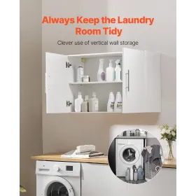 36 in Laundry Room Wall Cabinet 2-Tier Kitchen Cupboard with 2 Doors White