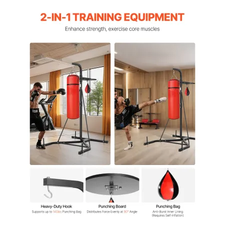 2 in 1 Punching Bag Stand, Steel Heavy Duty Workout Equipment, Adjustable Height Boxing Punching Bag and Speed Bag Stand, Freest