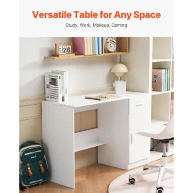 Small Desk with Drawer Kids Desk for Bedroom Wood Simple Study Table White
