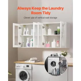 Laundry Room Wall Cabinet 2-Tier Kitchen Cupboard with 4 Doors Set of 2