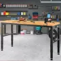 Workbench Adjustable Height, 183 x 64 cm Garage Table with 72 – 97 cm Heights & 900KG Load Capacity, with Power Outlets & Hardwo